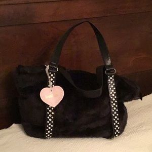 Faux fur studded handbag